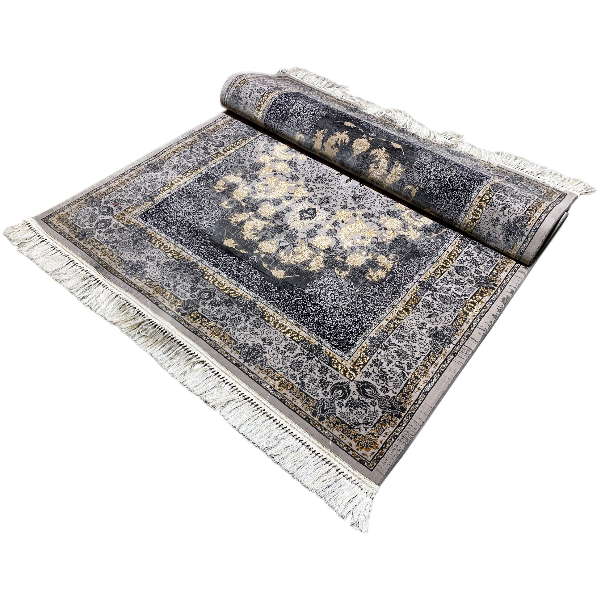 Wohnteppich 160x230 cm Dunkelgrau/Gold, Glamour Stil, Manchester.