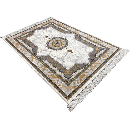 Pflegeleichter Teppich in Creme-Grau mit Marmor-Optik, maschinell gefertigt