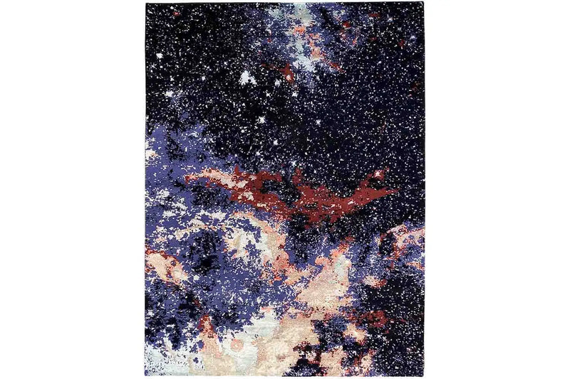 A beautiful Designer rug in Abstract pattern representing universe in primary Blue and Black color.